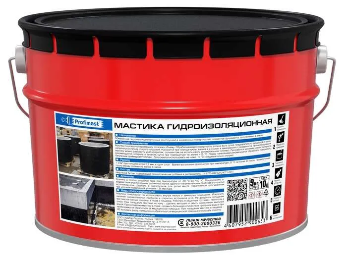Мастика PROFIMAST гидроизоляционная (10л/9кг/металл)