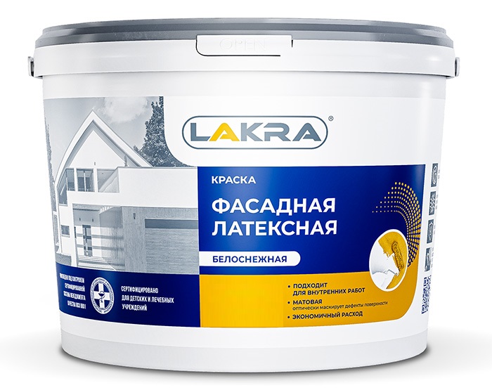 Краска латексная фасадная Белая Лакра 14 кг. 