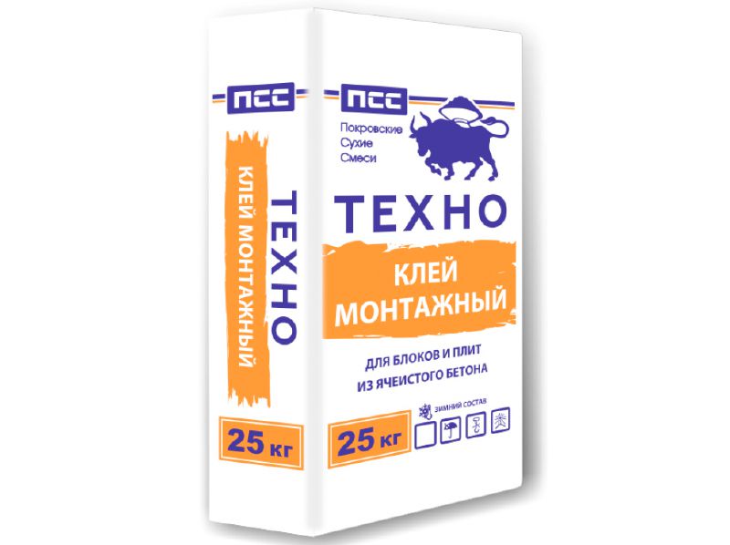 Клей для газобетонных блоков ПСС "Техно" Зима (25 кг) (48 шт/паллета)