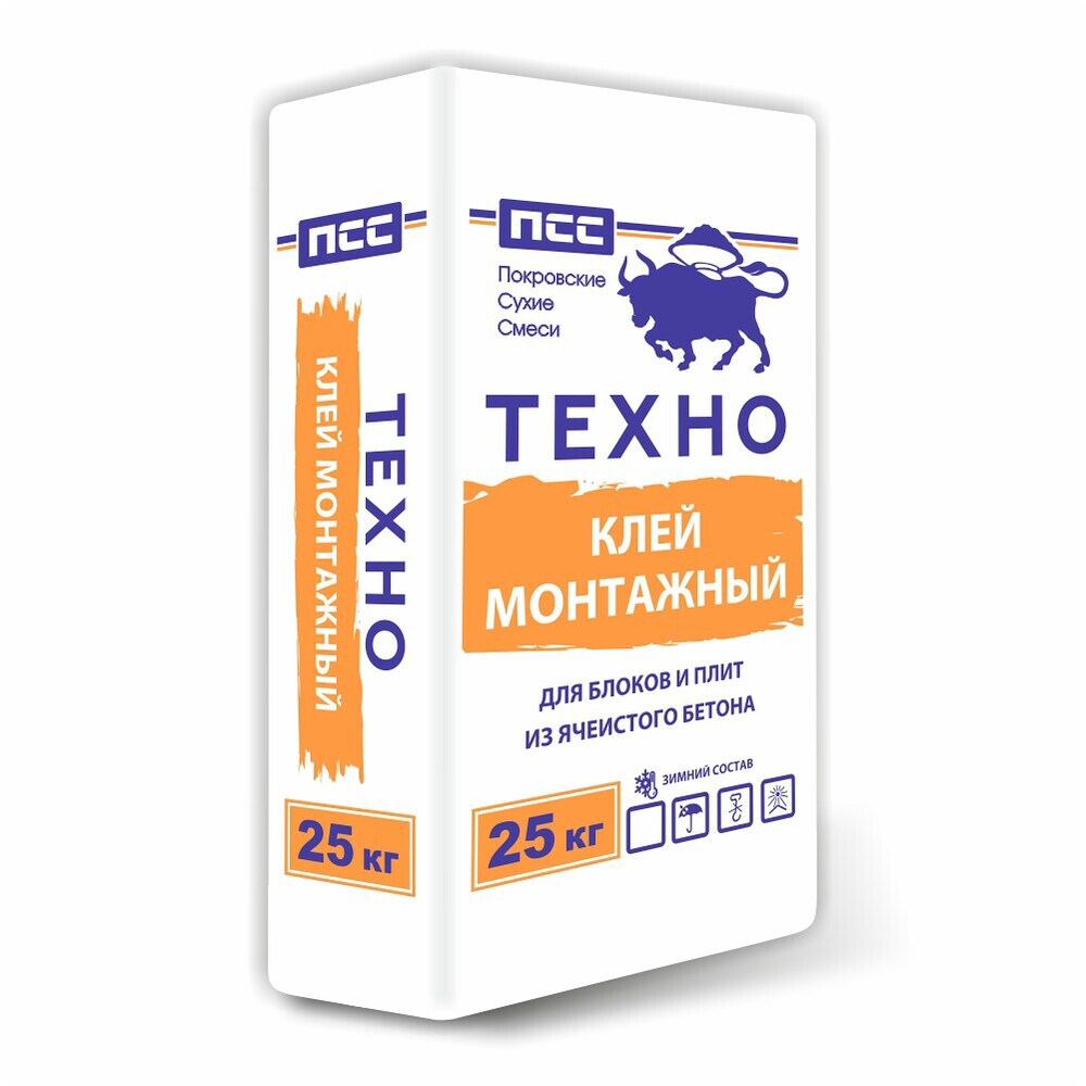 Клей для газобетонных блоков ПСС "Техно" (25 кг) (48 шт/паллета)